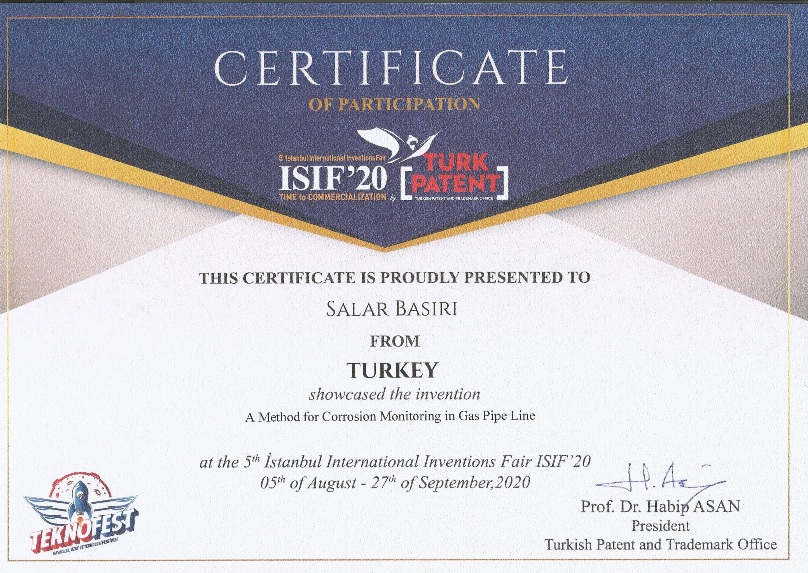Salar Basiri - Istanbul International Invention Fair 2020 , ISIF2020
